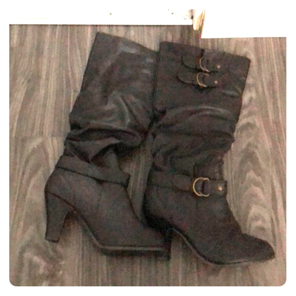 Dark brown faux leather boots